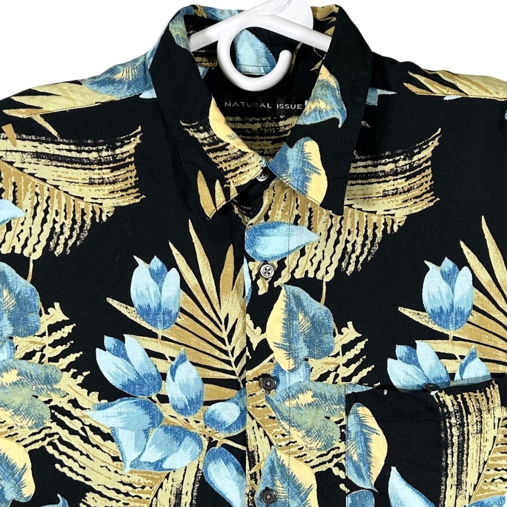 Natural Issue Mens Medium Tropical Floral Rayon‎ Short Sleeve Button Up Shirt